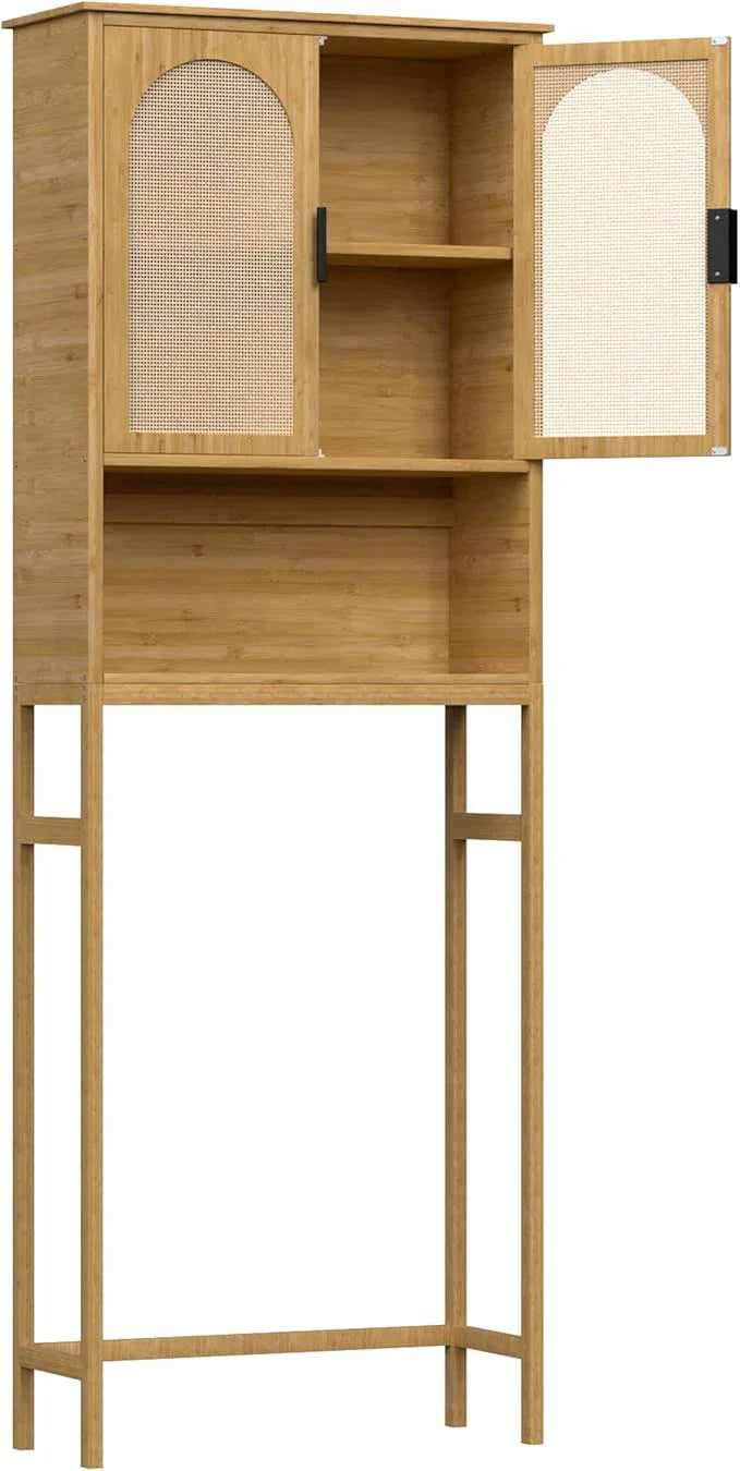 BlueWish Bathroom Organizers and Storage, Bamboo Over The Toilet Storage Cabinet with Inverted U-Shaped Door & Anti-Tip Device, Space Saver, Natural - ModernBath