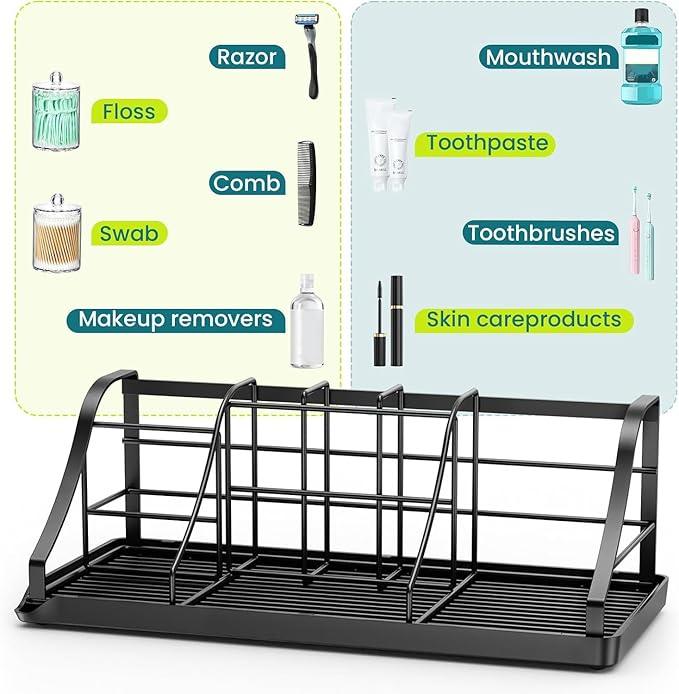 Toothbrush Holders Set with 2 Pack Qtip Holder Dispenser, Kids Electric Toothbrush and Toothpaste Holder, 7 Slots Tooth Brushing Holder for Bathroom Sink Countertop Organizer and Storage Accessories - ModernBath