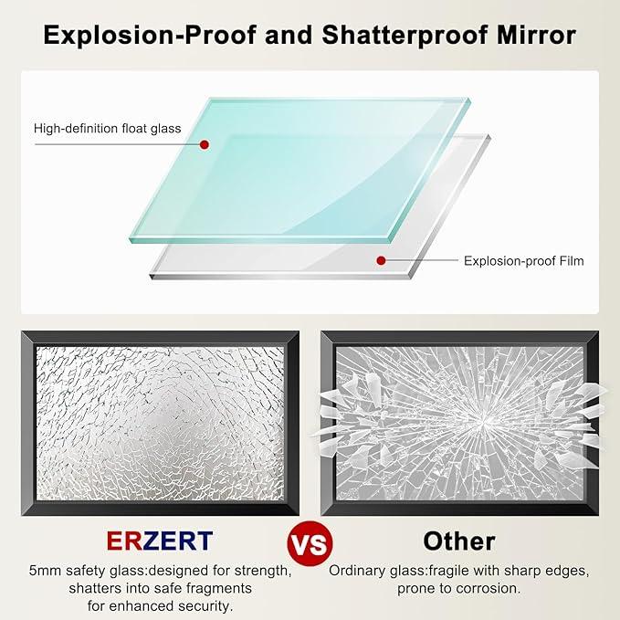 Black Bathroom Mirror for Over Sink, 24x36Inch Thick Anti-Rust Metal Frame, Rectangle Decorative Wall Mirror with HD Tempered Glass Horizontal or Vertical Mount for Vanity, Bedroom, Living Room - ModernBath