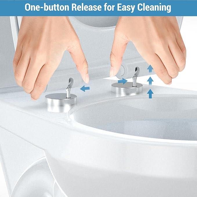 Toilet Seat,Round Toilet Seat with Quiet Close– Locking Hinges, Flat Lid, Quick-Release, Easy to Clean, Durable, Stable – Ideal for Bathroom, Family, Apartment, Hotel Global Fit– White,Regular - ModernBath