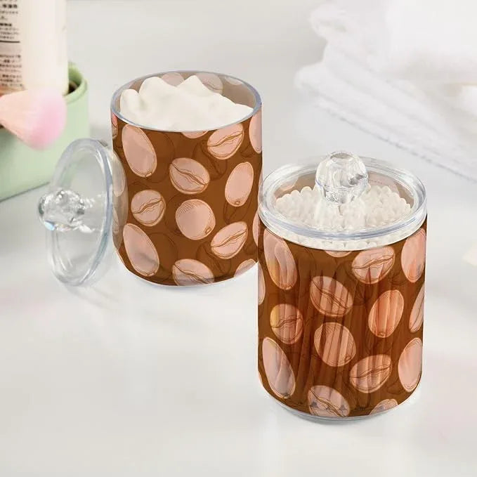 Tatenale Qtip Holder Bathroom Set Q tip Cotton Ball Swab Pad Dispenser Container Organizer Plastic Jars with Lids Storage 2Pack Coffee Bean Brown - ModernBath