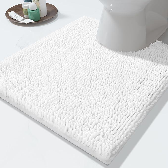 Yimobra Toilet Rugs U Shaped Washable - 24"x20" Non Slip Plush Contour Bath Rugs for Toilet - Super Soft Absorbent Quick Dry Toilet Mats for Bathroom,White - ModernBath