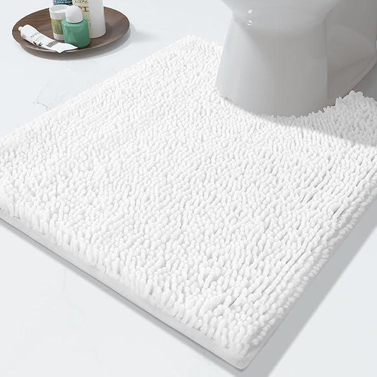 Yimobra Toilet Rugs U Shaped Washable - 24"x20" Non Slip Plush Contour Bath Rugs for Toilet - Super Soft Absorbent Quick Dry Toilet Mats for Bathroom,White - ModernBath