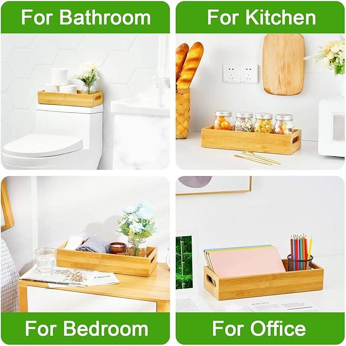 VITVITI Toilet Tray for Bathroom, Bamboo Toilets Paper Storage with Handles, Toilet Paper Tray Holder Organizer Basket for Top Tank/Kitchen Counter Natural,14.9x5.9 Inch - ModernBath