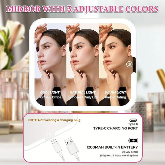 Yooaye Makeup Box with Detachable Lighted Mirror–Travel Train Case, Cosmetic Storage Organizer & Makeup Suitcase with Adjustable Dividers & Magnetic LED Mirror (Pink) - ModernBath
