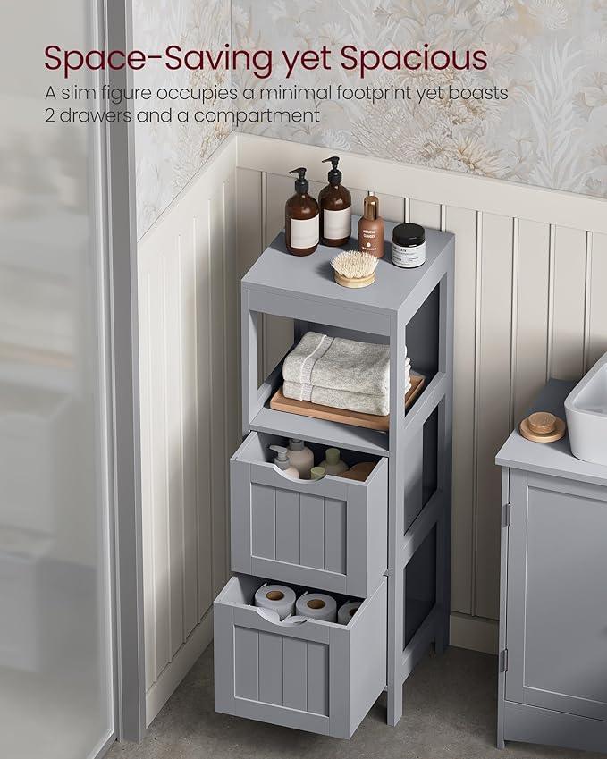 VASAGLE Storage Cabinet, Storage Organizer Rack Stand for Bathroom, Living Room, Bedroom, Multifunctional Corner Unit, 2 Drawers, 35 Inches in Height, Dove Gray UBBC042G02 - ModernBath
