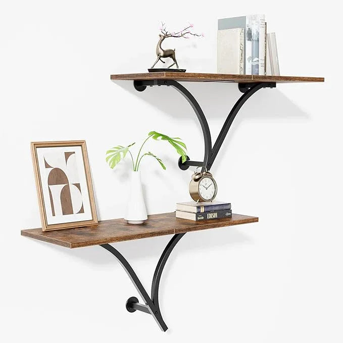 Floating Shelves, 26.7 Inch Long Wall Shelf Set of 2, Wide Display Shelf Wall Mounted Hanging Shelving for Bathroom, Living Room, Bedroom, Kitchen, Rustic Brown - ModernBath