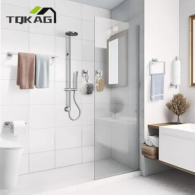 TQKAG 7-Pieces Brushed Nickel Bathroom Hardware Accessories Set 23.6" SUS304 Stainless Steel Towel Bar Set Toilet Paper Spare Rolls Storage Holder Wall Mounted - ModernBath