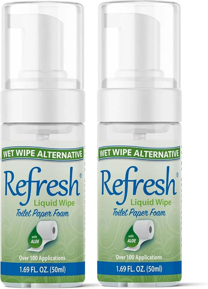 Refresh Liquid Wipe Toilet Paper Foam – Eco-Friendly Flushable Wet Wipe Alternative, Cleanses & Soothes with Witch Hazel & Aloe, Septic & Plumbing Safe, 50 ml (1.69 oz), 2 Pack - ModernBath