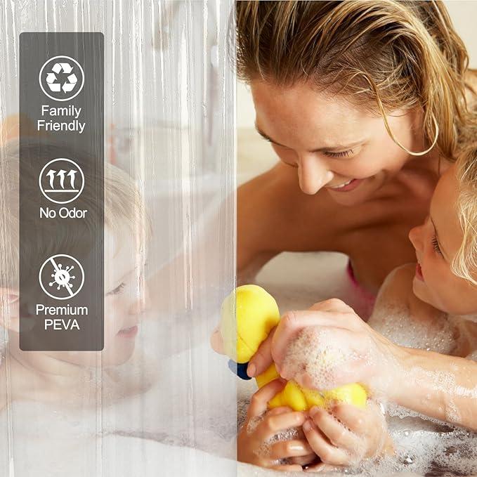 AmazerBath Clear Shower Curtain, 72x72 Plastic Shower Curtain, PEVA Waterproof Shower Curtain, Medium Weight Shower Curtains for Bathroom with 3 Weighted Magnets and 12 Rustproof Grommet Holes - ModernBath