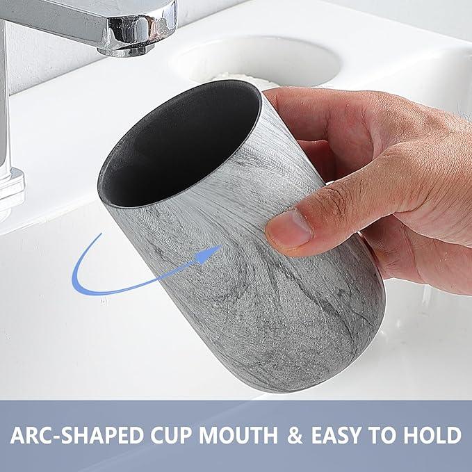 Marble Grey Toothbrush Holders for Bathrooms - 2 Cups Ceramic Toothbrush Toothpaste Holders, Grey Bathroom Tumbler Cups Reusable Toothbrush Mouthwash Cups, Bathroom Counter Organizer. - ModernBath
