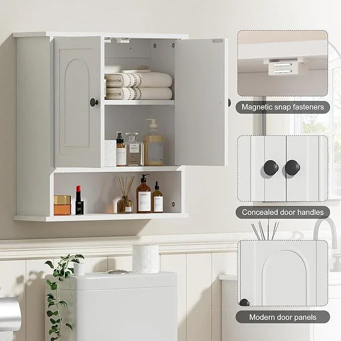 Bathroom Medicine Cabinet,2 Doors White Bathroom Wall Cabinet with Arched,Over Toilet Storage Cabinet for Laundry Room/Kitchen/Living Room,Surface Mount Medicine Cabinets 23x24 - ModernBath