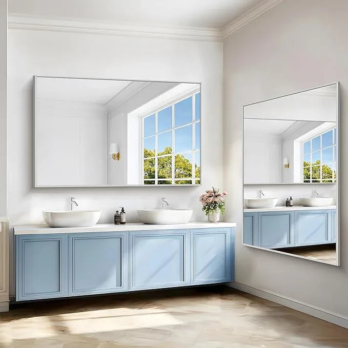 COFENY 40x60inch Silver Bathroom Mirror, Silver Rectangle Mirror with Frame, Large Rectangular Wall Mirrors for Bathroom, Living Room, Hair Salon, Big Farmhouse Mirror Hang Horizontal/Vertical - ModernBath