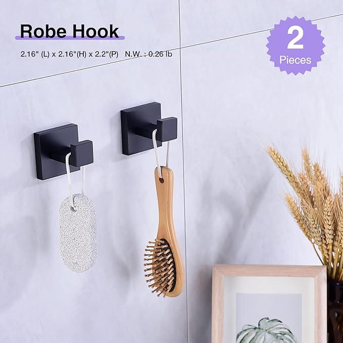 TRUSTMI Black Bathroom Hardware Set Contemporary 5-Pieces Wall Mounted Towel Bar Set, Stainless Steel Square Shaped Bathroom Hardware Accessories, Matte Black - ModernBath