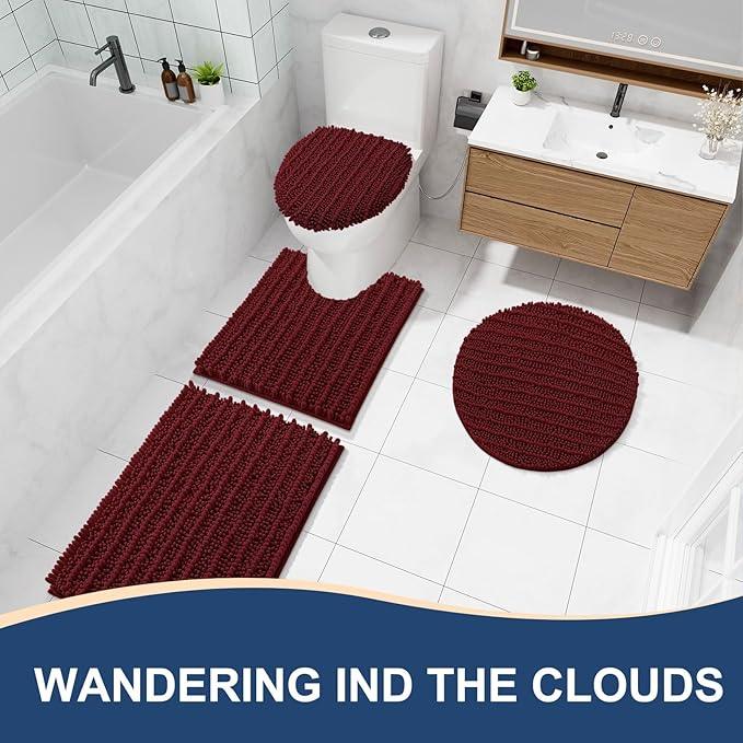 Arotive Luxury Chenille Bathroom Rug Mat, Extra Soft Thick Absorbent Shaggy Bath Rugs, Non-Slip Machine Wash Dry, Plush Bath Mats for Bathroom, Shower and Tub, 40x32, Burgundy - ModernBath