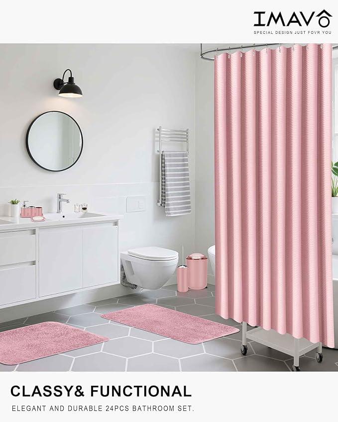 IMAVO Pink Bathroom Accessories,Non Slip Super Absorbent Rugs and Waterproof Shower Curtain with Hooks,Complete Bathroom Set for Bathroom Décor - ModernBath