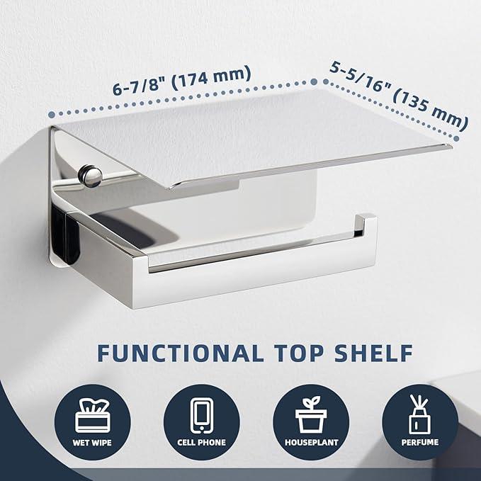 Angle Simple Toilet Paper Holder with Shelf Polished Chrome, 304 Stainless Steel Toilet Tissue Roll Holder Wall Mount - ModernBath