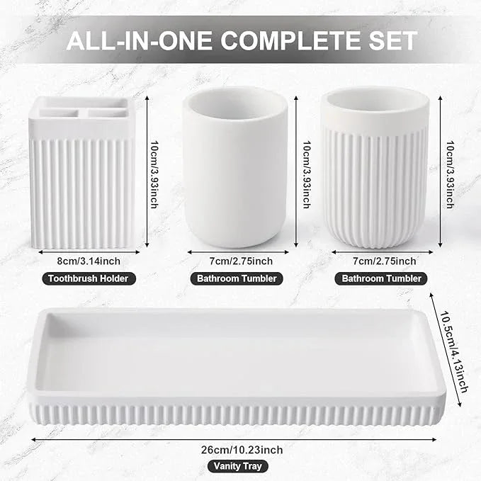 XLHOMO Resin Bathroom Toothbrush Holder Set, Matte White Bathroom Accessories Set 4 Pcs, Bathroom Tumbler Cup Tooth Brushing Cup Set with Tray, for Sink Countertop Modern Home Decor - ModernBath