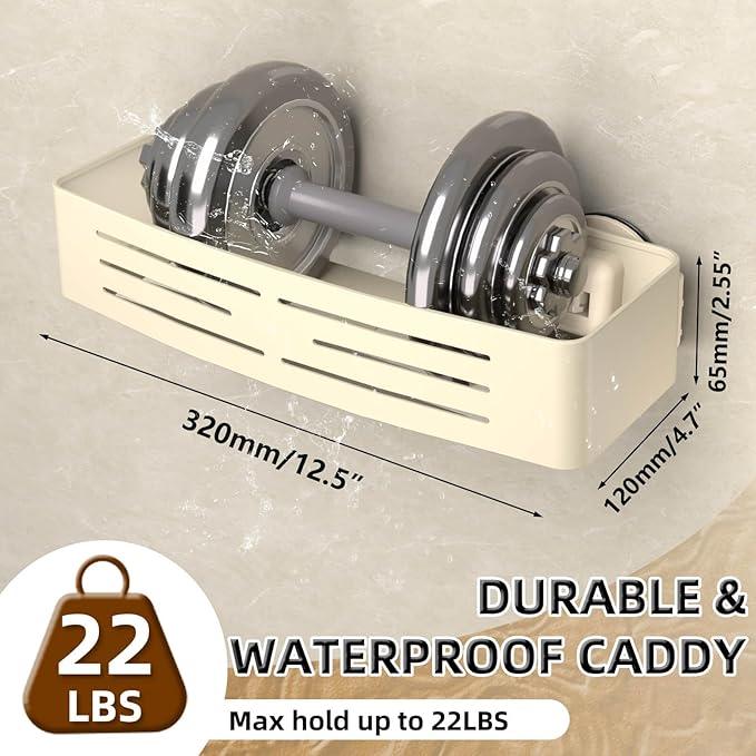 Onemake Aluminum Shower Caddy Suction Cup, No Drilling Bathroom Shower Shelf, Corner Shower Caddy with 6 Portable Hooks, Removable Bath Organizer with Towel Bar for Bathroom Storage(Cream White) - ModernBath