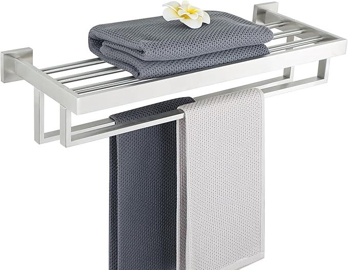 Alise Towel Rack with Double Towel Bars 24 Inch Towel Racks for Bathroom Wall Mounted,Bathroom Towel Holder Square Towel Hanger,SUS304 Stainless Steel Towel Shelf with Towel Bar,Brushed Nickel - ModernBath