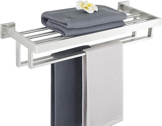 Alise Towel Rack with Double Towel Bars 24 Inch Towel Racks for Bathroom Wall Mounted,Bathroom Towel Holder Square Towel Hanger,SUS304 Stainless Steel Towel Shelf with Towel Bar,Brushed Nickel - ModernBath