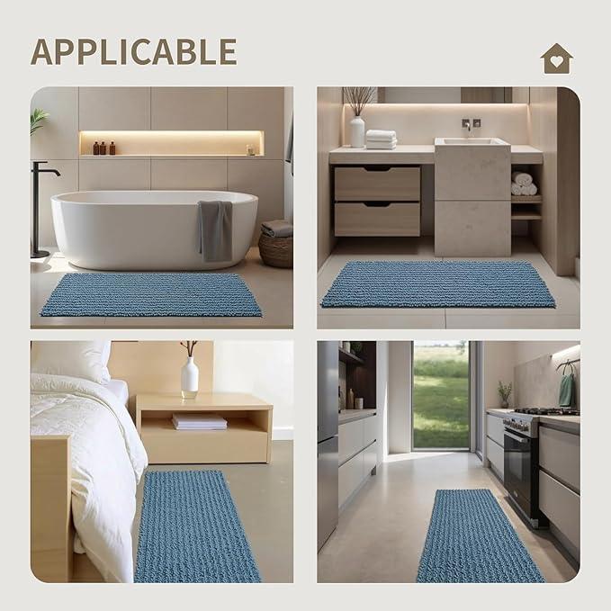 Ruggnovea Toilet Rugs U-Shaped Mat 24x24, Contour Bathroom Mat - Ultra Soft & Absorbent Chenille, Quick-Dry, Machine Washable with Non Slip Barrier Backing, Blue - ModernBath