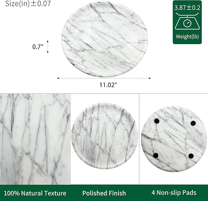 Marmor Natural Marble Bathroom Tray for Perfume & Jewelry, Vanity Decorative Catchall Tray for Countertop, Stone Organizer Dish for Candles, Makeup, Essentials(Statuario White Round Plate) - ModernBath