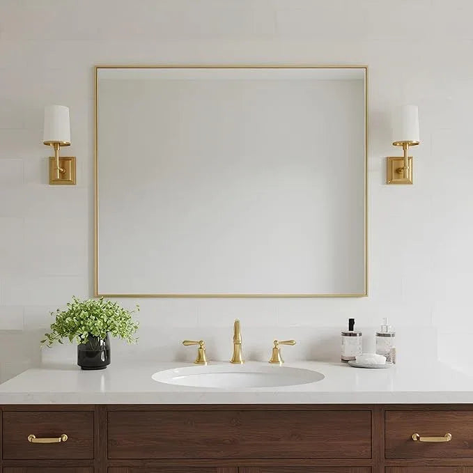 Bonverre 24x32 Inch Brass Bathroom Mirror for Wall, Aluminum Frame Rectangle Rectangular Vanity Mirror, Modern Large for Bedroom, Living Room, Horizontal or Vertical - ModernBath