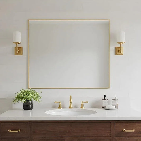 Bonverre 24x32 Inch Brass Bathroom Mirror for Wall, Aluminum Frame Rectangle Rectangular Vanity Mirror, Modern Large for Bedroom, Living Room, Horizontal or Vertical - ModernBath
