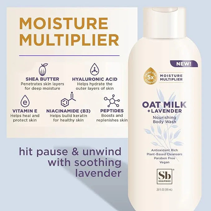 Soapbox Body Wash, Oat Milk + Lavender Body Wash, Vegan & Moisturizing, Calming with Shea Butter, 3 Pack, 20oz Each - ModernBath