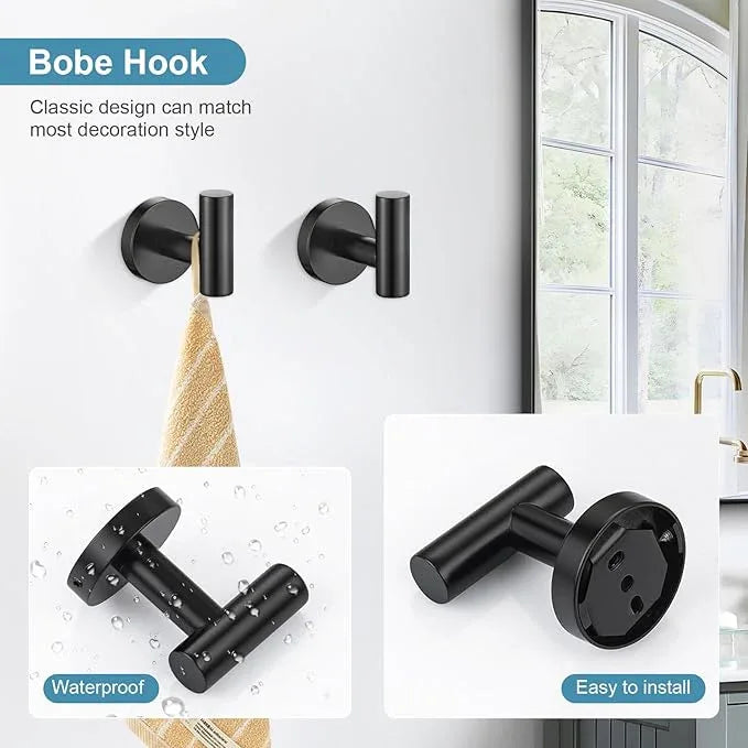 TQKAG Matte Black Bathroom Hardware Set 5 Pieces, SUS304 Stainless Steel Towel Bar Set Round Bathroom Towel Rack Set Wall Mounted - ModernBath