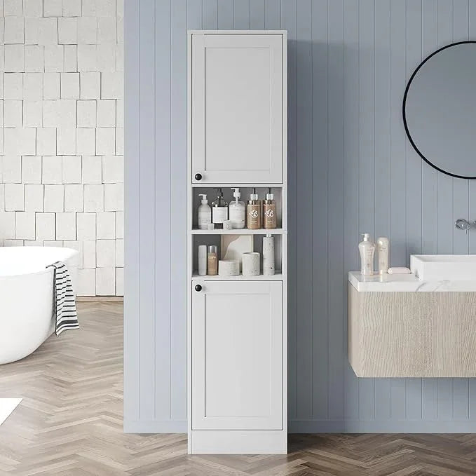 67" Tall Bathroom Cabinet with 2 Doors, Narrow Freestanding Floor Cabinet, Slim Storage Unit with Adjustable Shelves for Bathroom, Living Room, Entryway, Kitchen, White - ModernBath