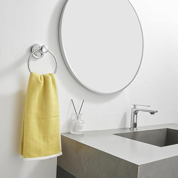 BESy Polished Chrome Bathroom Hand Towel Ring Towel Holder, Rustproof Wall Mounted Bathroom Hardware Accessory SUS 304 Stainless Steel Towel Rack - ModernBath