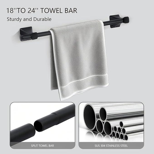 5 Piece Bathroom Hardware Accessories Set, SUS304 Stainless Steel Bath Towel Bar Set, 24 Inch Towel Racks for Bathroom Wall Mounted, Bath Towel Holder Set, Matte Black - ModernBath