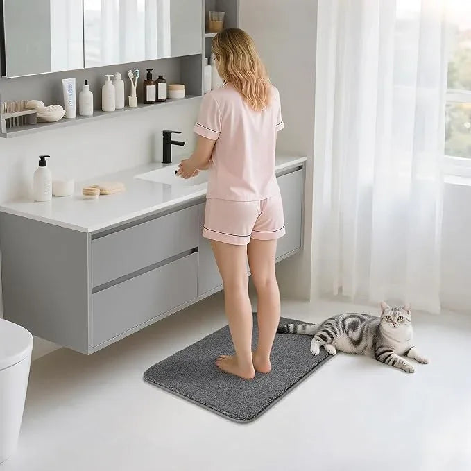COSY HOMEER Extra Thick Bath Rugs for Bathroom - Anti-Slip Bath Mats Soft Plush Yarn Shaggy 100% Strong Mirco Polyeste Mat Living Room Bedroom Mat Floor Water Absorbent(Dark Grey,16x24 - Inches) - ModernBath