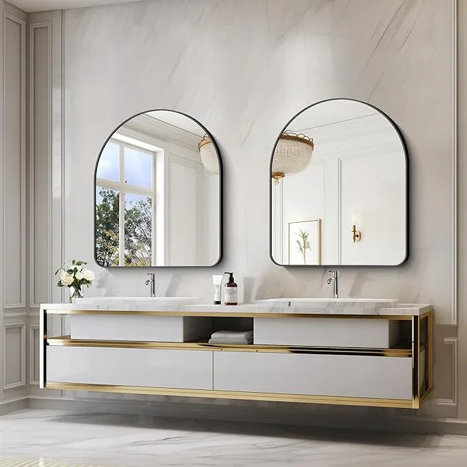 Arched Bathroom Mirror, 30"x36" Black Arched Mirror for Bathroom, Wall Mounted Mirror, Black Vanity Wall Mirror w/Metal Frame for Bedroom, Entryway, Living Room, Hanging or Leaning Against Wall - ModernBath