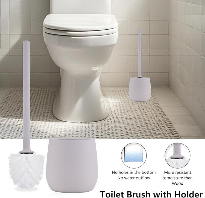 Liuonnam Bathroom Accessories Set 5-Piece Plastic Gift Set with Toilet Brush Holder, Toothbrush Holder, Toothbrush Cup, Soap Dispenser, Soap Dish(Brown) - ModernBath