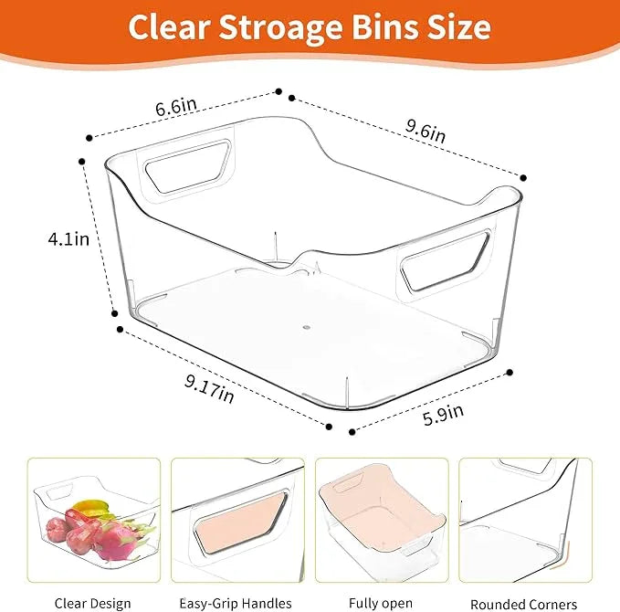 Attelite 12 Pack Clear Plastic Storage Bins, Multi-Use Pantry Organizers and Storage, Pantry Organizer Containers for Home, Kitchen, Freezer, Fridge, Cabinet, Bathroom and Under Sink Organizing - ModernBath