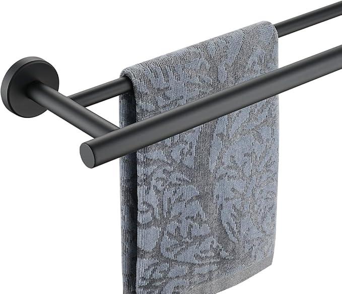 JQK Black Double Towel Bar, 19 Inch 304 Stainless Steel Thicken 0.8mm Towel Rack Bathroom, Towel Holder Matte Black Wall Mount, Useable Length 16 Inch, TB100L16-PB - ModernBath
