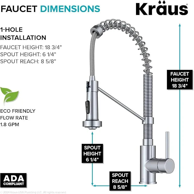 KRAUS Bolden Commercial Style 2-Function Single Handle Pull Down Kitchen Faucet in Chrome, KPF-1610CH (Pack of 1) - ModernBath