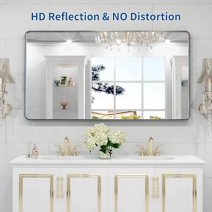 WEER Black Metal Frame Bathroom Mirror, 55x30 Inch Black Bathroom Vanity Mirror for Over Sink Wall, Rounded Rectangle Matte Black Mirror, Anti-Rust, Tempered Glass, Hangs Horizontally or Vertically - ModernBath