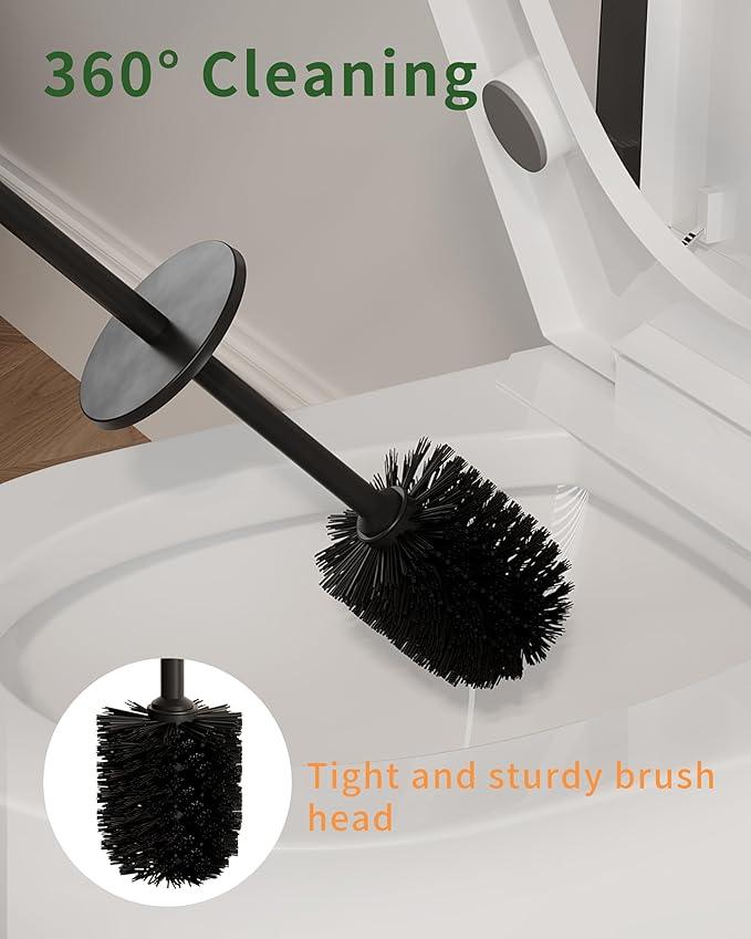 WZKALY Toilet Brush and Holder Set, Toilet Bowl Brush for Bathroom with Long Handle, Stainless Steel Toilet Cleaner Brush with Durable Scrubbing Bristles,Splash-Proof (Matte Black) - ModernBath