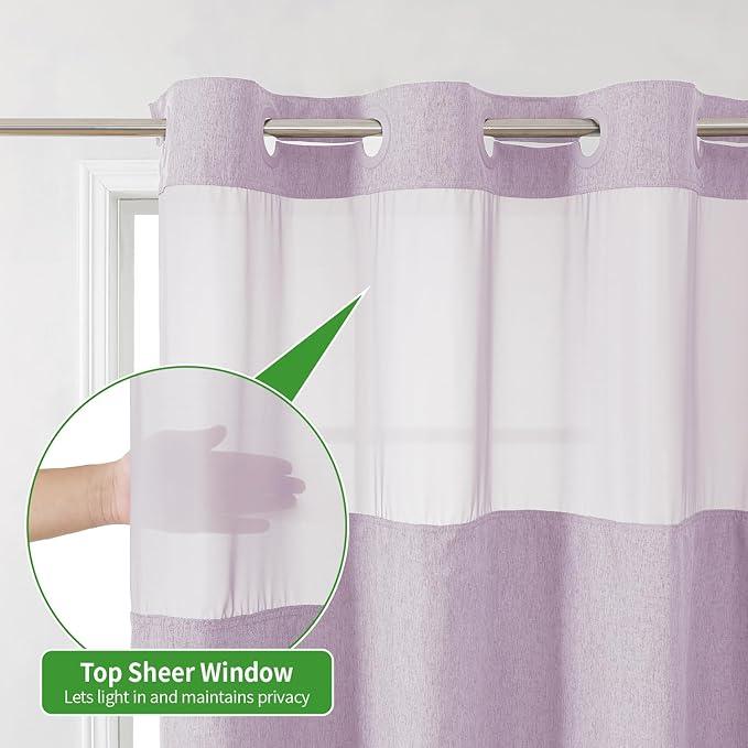 eachope Long No Hooks Needed Linen Textured Shower Curtain with Snap-in Fabric Liner Set,Hotel Luxury Decor Shower Curtains for Bathroom,Waterproof & Washable,71Wx80H,Lavender - ModernBath