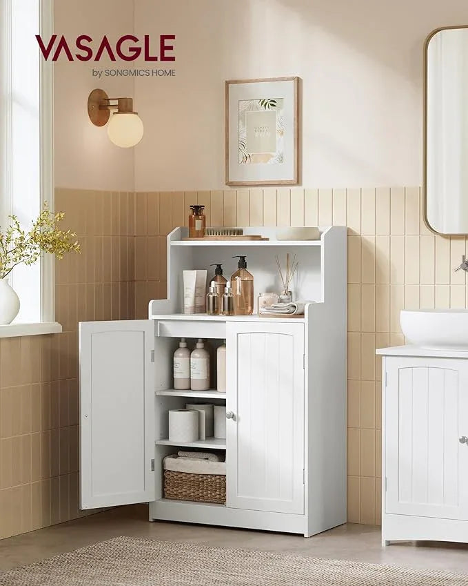 VASAGLE 39.4-Inch Tall Storage Cabinet, Floor Cabinet with 2 Doors, 2 Adjustable Shelves, Freestanding, for Bathroom, Kitchen, Living Room, Cloud White UBBC770W01 - ModernBath