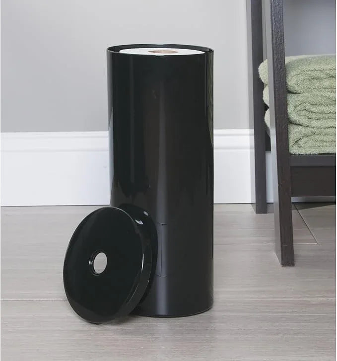 iDesign Freestanding Toilet Paper Canister with Lid for 3 Extra Rolls, Black, Made in USA - ModernBath