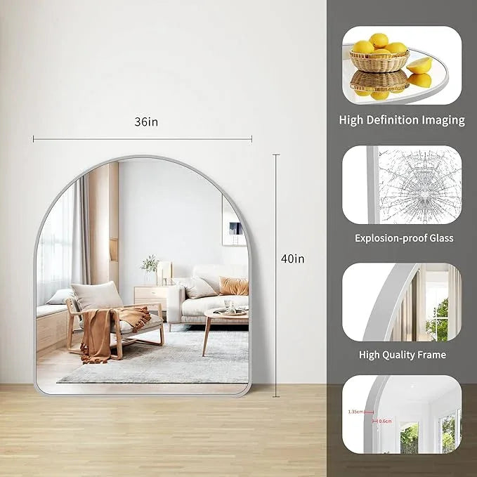FORBATH Large Arched Wall Mirror 40x36 Inch, Silver Arch Bathroom Mirror with Aluminum Frame, Arched Mirror for Dresser, Fireplace,Entryway,Home Decor,Hanging or Leaning Against Wall - ModernBath