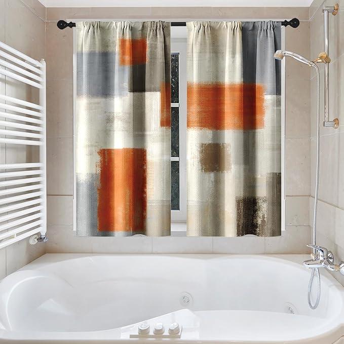 Culudea Beige Orange Painting Shower Curtain Set, Grey Contemporary Modern Bathroom Window Waterproof Shower Curtain Set for Bathroom Decor - ModernBath