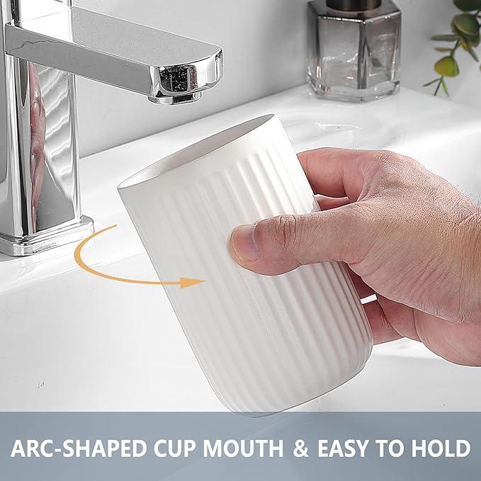 White Toothbrush Holders for Bathrooms - 2 Cups Ceramic Toothbrush Toothpaste Holders Set, White Bathroom Tumbler Cups Reusable Toothbrush Mouthwash Cup, Bathroom Counter Organizer. - ModernBath