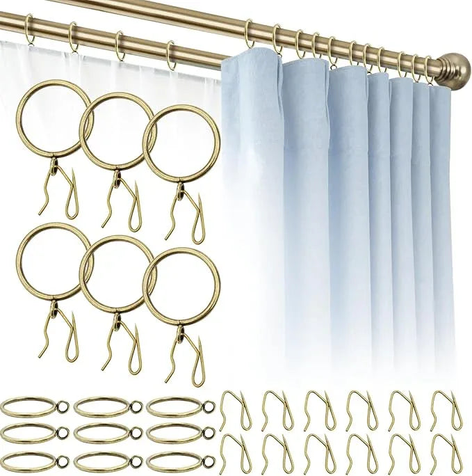 CONAMEI 50 Pcs Curtain Rings and Hooks 1.52 Inch - Stainless Steel Shower Curtain Rings and Hooks with Eyelets for Curtains Rods and Bathroom Shower Rods, Bronze - ModernBath