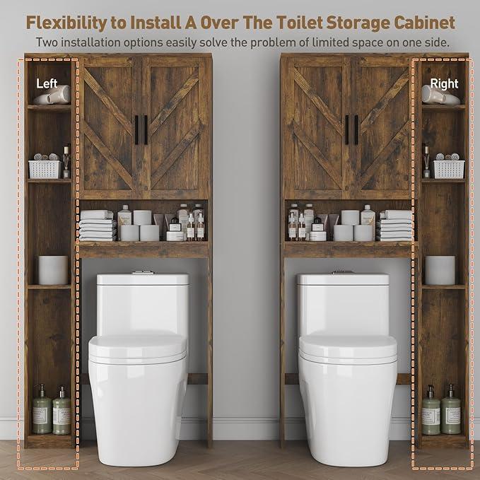 Over The Toilet Storage Cabinet with 7 Storage Shelves, Above Toilet Bathroom Organizer with Toilet Paper Holder Stand, Behind Toilet Cabinet, Space Saver for Restroom, Bathroom, Laundry, Brown - ModernBath